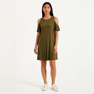 Pull & Bear Womens XS Cold Shoulder Dress Army Green Summer